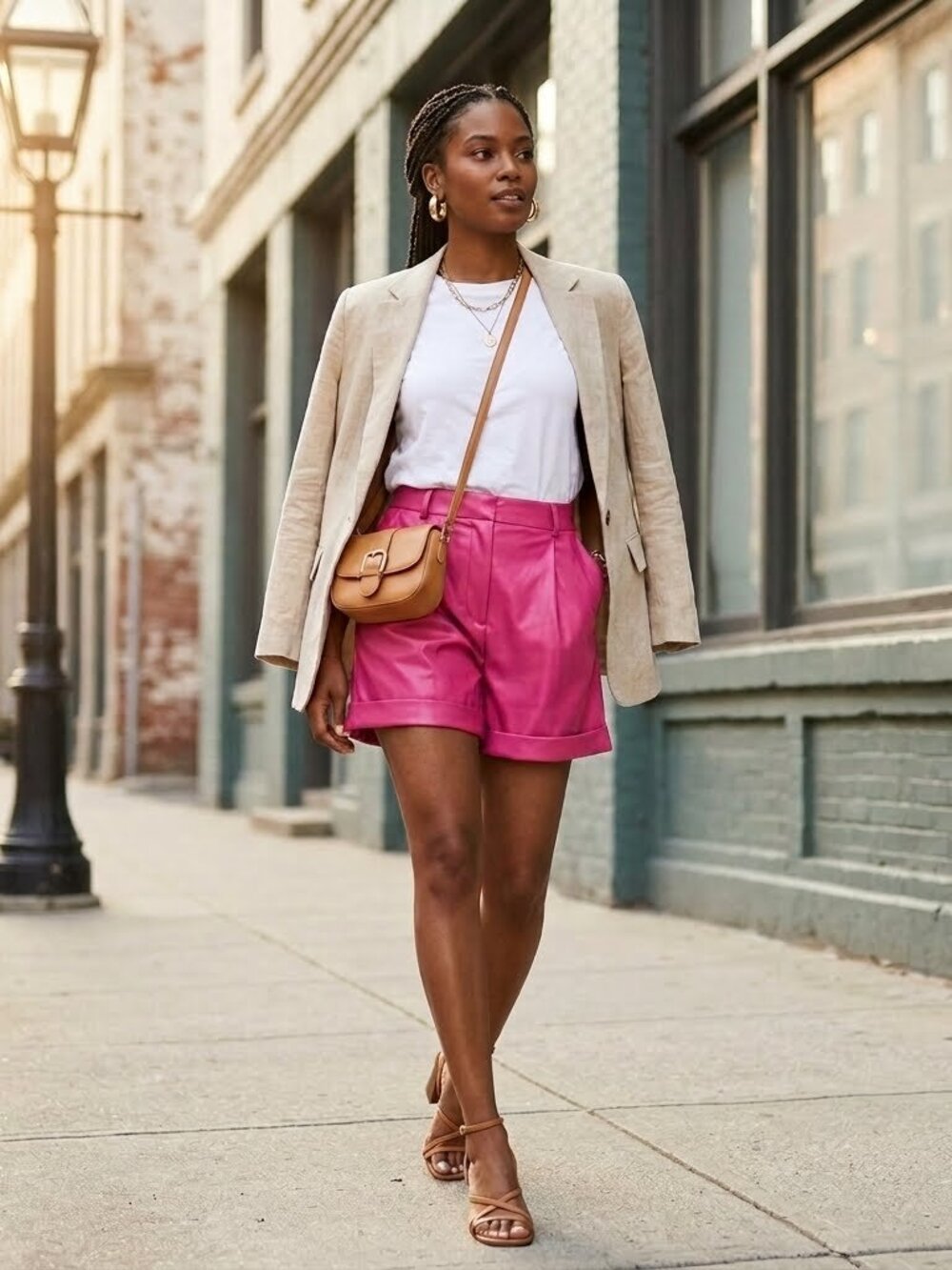 White Birch Pink Faux Leather Shorts with Side Pockets